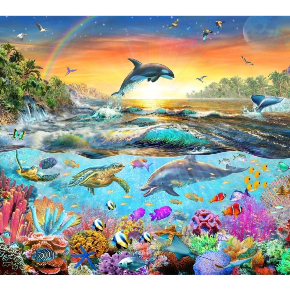 Colorful Ocean Life Tapestry Sea Room Wall Decor Orca Dolphin Turtle Fish